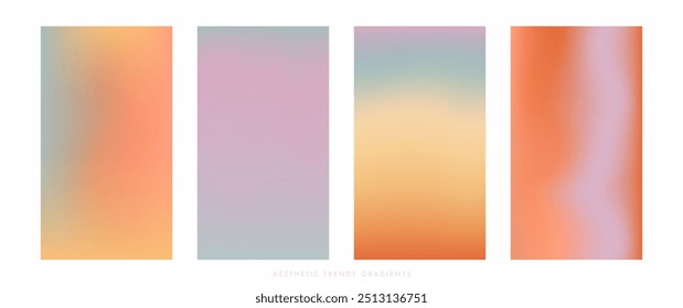 Abstrakte Herbstgeschichten. Minimalistisches Herbstsaisondesign. Orange, gelb und violett pastellfarbenes vertikales Vektorbanner. Unscharfer Himmelsverlauf-Hintergrund. Einfache weiche Hintergrund für Social Post