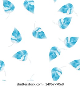 Abstract Autumn and summer floral seamless pattern with blue leaves on white background. Template design for invitation, poster, card, fabric,  textile. Eco concept. 