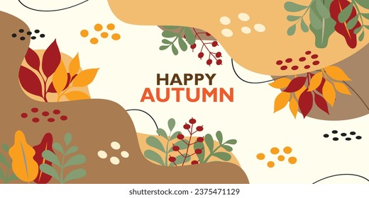 Abstract autumn theme color hand drawing trees flowers leaves banner design. Vector illustration.