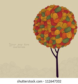 Abstract autumn tree illustration made of waves for your design