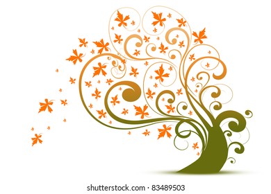 Abstract autumn tree isolated on white background