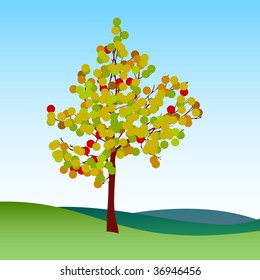 Abstract autumn tree in the landscape
