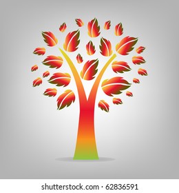 Abstract Autumn Tree, On Gray Background, Vector Illustration