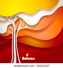 Abstract autumn tree. Paper cut style