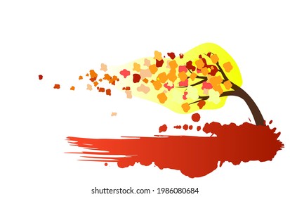 Abstract Autumn Tree in the Wind with Brushes