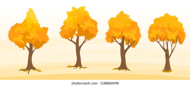 Abstract autumn trees set. Fall vector design elements 