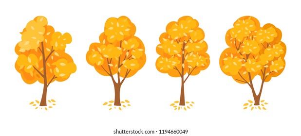 Abstract autumn trees set. Fall vector design elements 