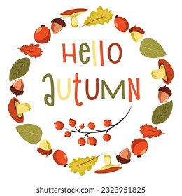 Abstract autumn vector. Frame of bright warm tones, hello autumn. Poster banner isolated on a white background. September. autumn leaves