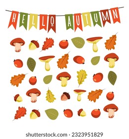 Abstract autumn vector. Frame of bright warm tones, hello autumn. Poster banner isolated on a white background. September. autumn leaves