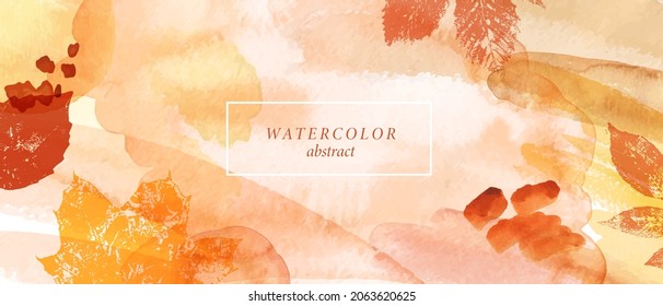 Abstract autumn watercolor art. Bright warm colors, fall leaves. Frame, background for text.