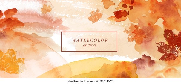 Abstract autumn watercolor art. Bright warm colors, fall leaves. Frame, background for text.