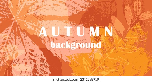 Abstract autumn watercolor art. Bright warm colors, fall leaves stamps. Frame, background for text.