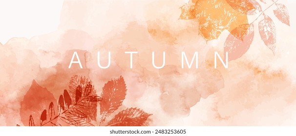 Abstract autumn watercolor art. Bright warm colors, fall leaves, trees, sky. Frame, background for text.