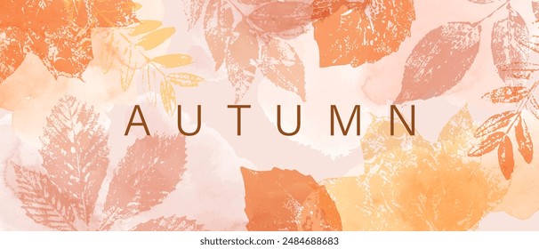 Abstract autumn watercolor art. Bright warm colors, fall leaves, trees, sky. Frame, background for text.