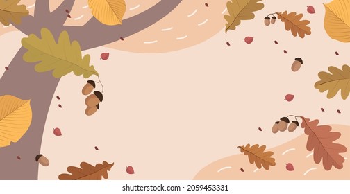 Abstract autumn web background template with many different leaves - Vector illustration