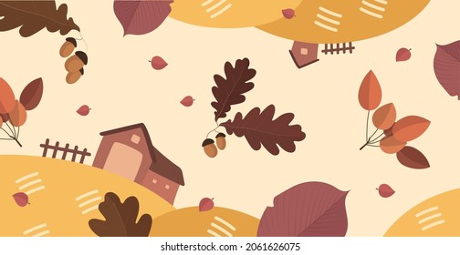 Abstract autumn web background template with many different leaves - Vector illustration