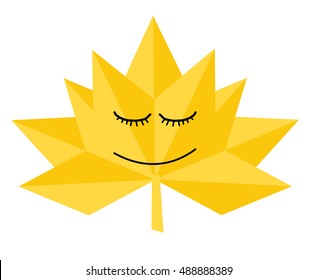 Abstract Autumn Yellow Leaf of Maple with a smile Flat Style Logo design Fall Pattern symbol Canada maple leaf 