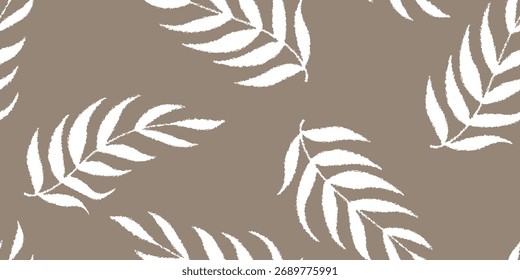 Abstract autumnal botanical seamless pattern. An elegant and hand-drawn monochrome leaf illustration for a stylish design. 