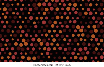 Padrão de outono abstrato de círculos de tamanhos variados em um fundo preto.  Perfeito para fundos de site, design têxtil, ou projetos falthemed. Evoca uma sensação de calor e movimento sutil.