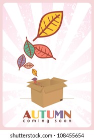 Abstract autumnal vector illustration with box and leafs.