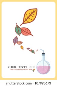 Abstract autumnal vector illustration with flask and leafs.