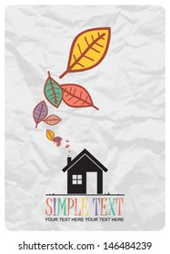 Abstract autumnal vector illustration house and leafs.