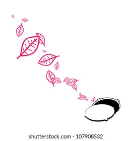 Abstract autumnal vector illustration with manhole  and leafs.