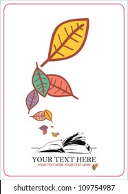 Abstract autumnal vector illustration with opened book and leafs.