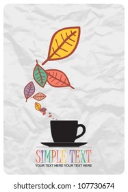 Abstract autumnal vector illustration tea cup and leafs.