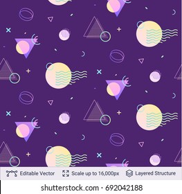 Abstract avangarde retro background.  Vector multicolored geometric shapes. Simple dark backdrop.