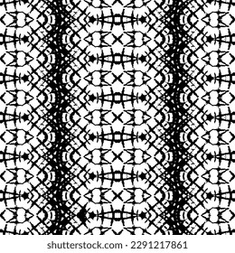Abstract Aztec Art Pattern. Native Dark Doodle Batik. Doodle Wavy Art Batik. Black Color Tribal Dyed Vector. Black Colour Ink Scribble Texture. Simple African Pattern. Seamless Ink Ethnic Design