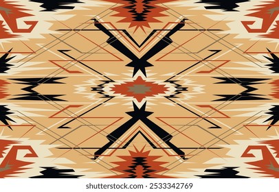 Padrão de cores asteca abstrato. Linhas sem costura para tecido. Fabricação de tapetes.