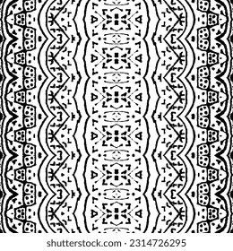 Abstract Aztec Dark Pattern. Doodle Line Batik. Simple Mexican Pattern. Native Ink Doodle Vector. Black Colour Dark Scribble Textile. Black Color Ethnic Ink Batik. Abstract Ink Scribble Vector