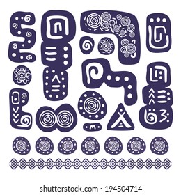 Resumo Conjunto de elementos de design ornamental asteca. Ilustração vetorial