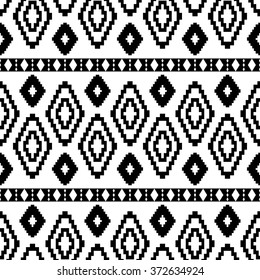 Abstract Aztec seamless pattern.  Boho design. Black and white.