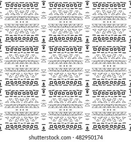 Abstract Aztec seamless vector pattern. Background ethnic monochrome design. Modern stylish texture. Hand drawn tribe motif.