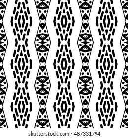 Abstract Aztec seamless vector pattern. Background ethnic monochrome design. Modern stylish texture. Hand drawn tribe motif.