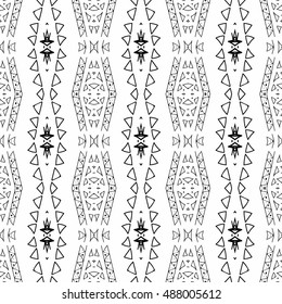 Abstract Aztec seamless vector pattern. Background ethnic monochrome design. Modern stylish texture. Hand drawn tribe motif.