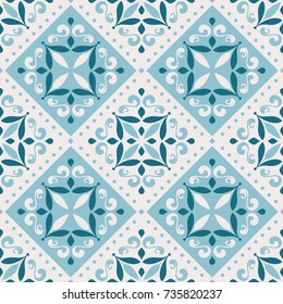 Abstract azulejo tiles, maiolica ceramic, seamless vector pattern, decorative tile ornament in Lisbon style