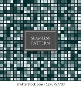 Abstract azure square pixel mosaic seamless pattern. Vector background