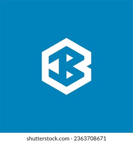 abstract B letter tecknology tech hexagon with blue background