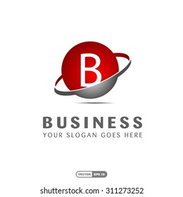 Abstract B letter vector logo icon template. Red company logo, abstract logo, design element, creative idea. globe logo, planet logo, circle logo, swoosh logo, world logo, silver metal logo,