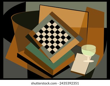 Abstract b rown  background ,fancy chessboard , expressionism art style