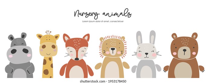 Abstract Baby Animals Set, Boho Baby Animals Collection, Funny Animals Vector