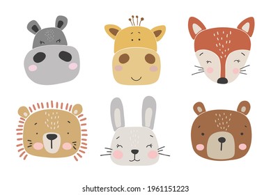 Resumen del conjunto de animales de bebé, colección de animales de bebé boho, diseño de guardería infantil, vector de animales divertidos