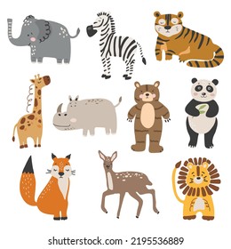 Abstract baby animals set, boho baby animals collection, funny animals vector