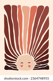 Abstract baby face with hair art poster. Hand drawn woman infantile style. Minimalist Matisse inspired contemporary print, female silhouette vector illustration