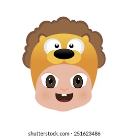 abstract baby face with a lion mask on a white background