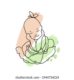 Abstract baby line drawing, in cabbage, symbol of infancy, gentle background.
