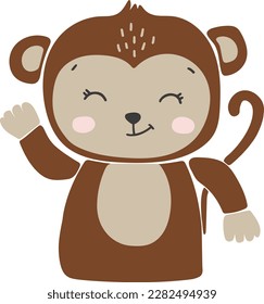 Abstract baby monkey vector, boho baby animals, cute animal isolated, adorable monkey for print, vector illustration